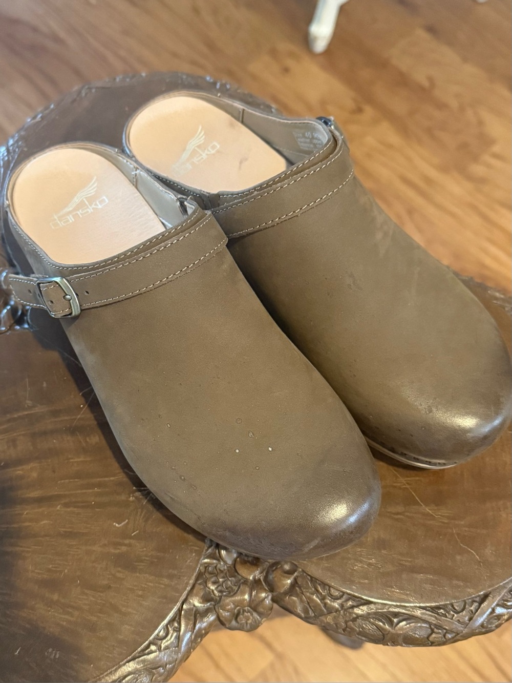Dansko Brown Nubuck Slip-On Clogs with Adjustable Strap